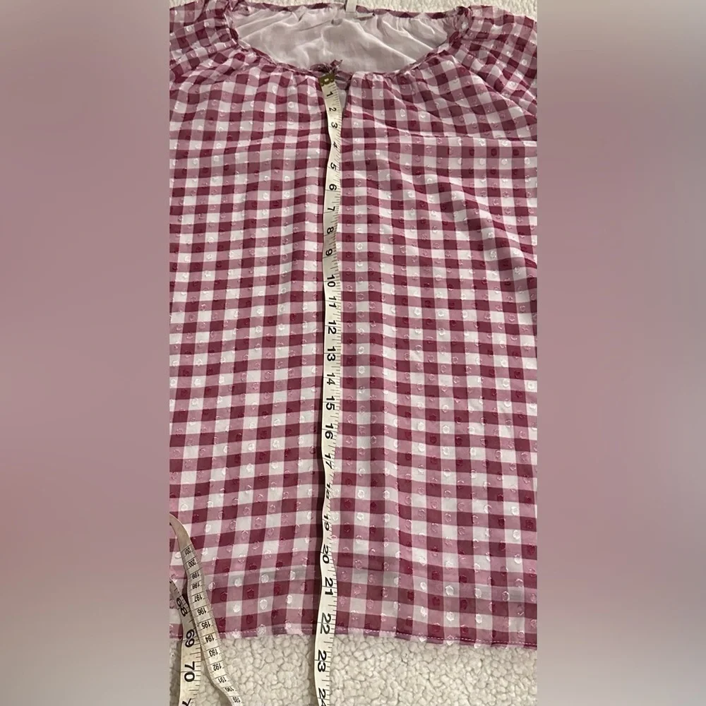 Cato Women’s Checkered Red and White Blouse with Key Hole Cut Out Size Large